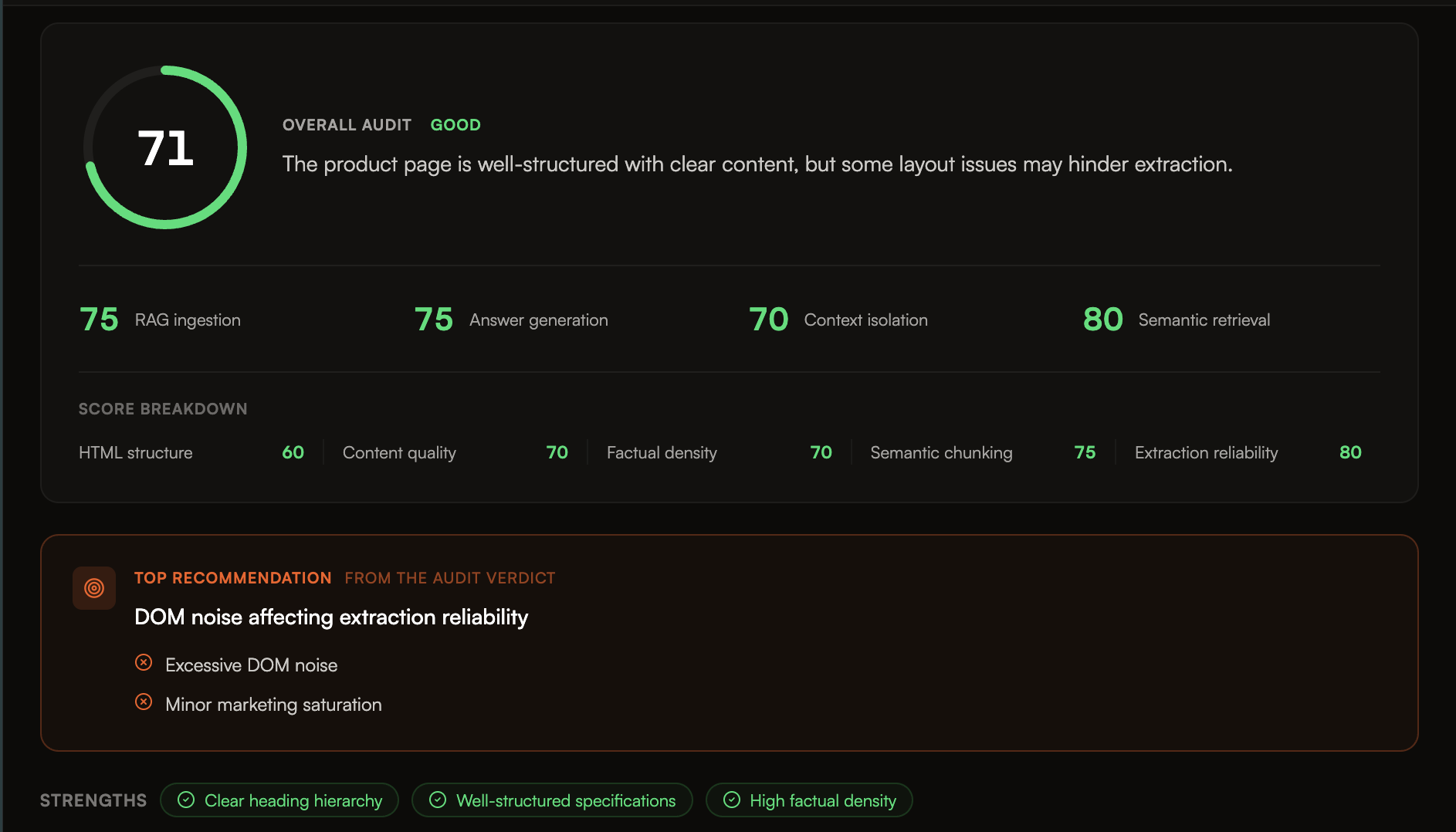 Example product audit interface